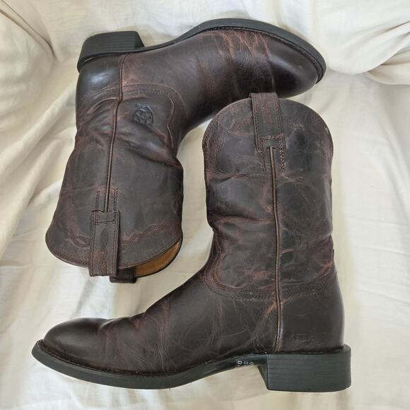 Ariat Men\'s Size 9D Brown Leather Heritage Distressed Roper Boots Style 10008814 main image 4